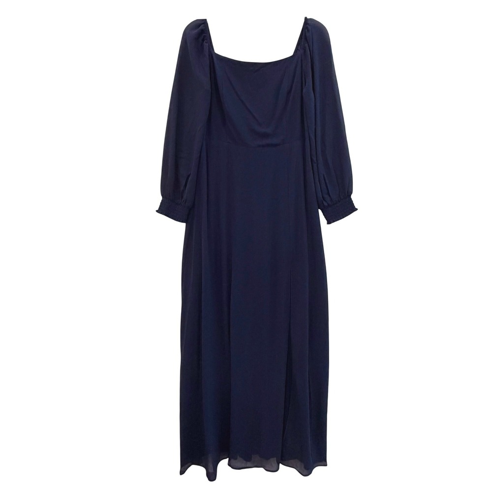 Baltic Born Giselle Maxi Dress Navy Blue Smocked Long Sleeve XL Runs Small